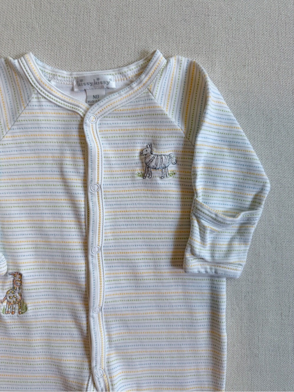 Kissy Kissy Pima Cotton Striped Embroidered Animal Footed Pajama NB
